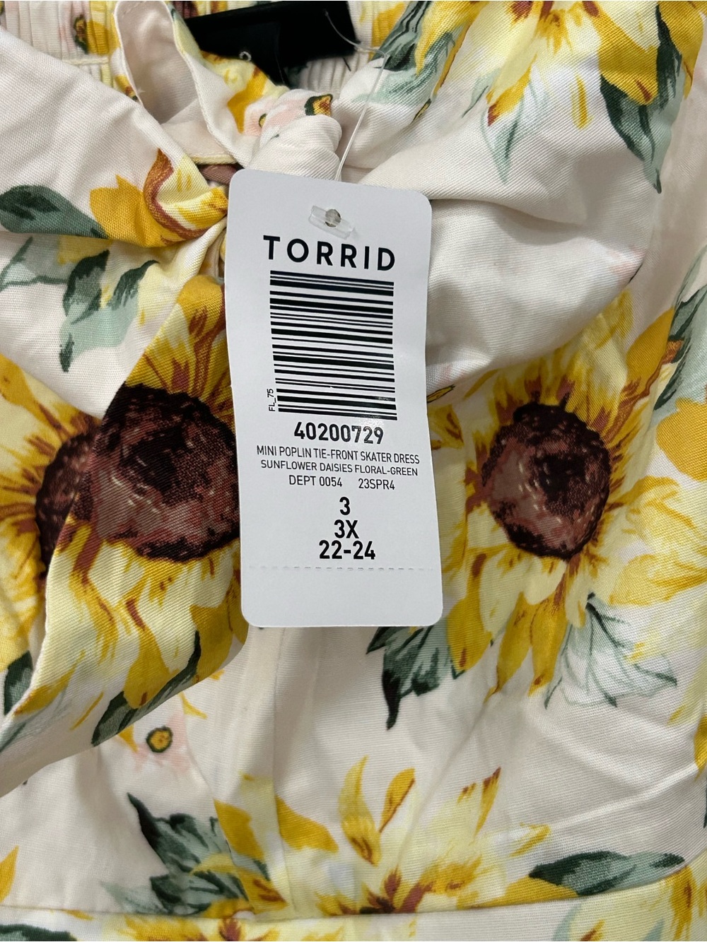 Torrid Sunflower Mini Poplin Tie Front Skater Dress Sz 3X = 22-24 NWT Plus Size - Picture 10 of 16